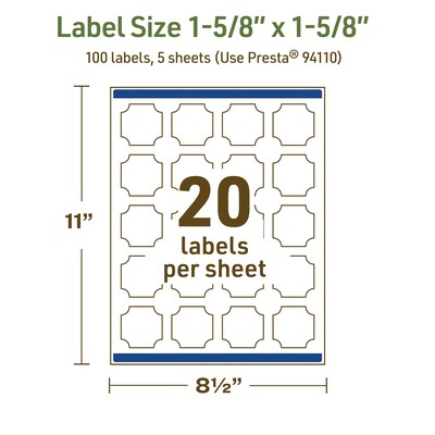 Avery Dissolvable Decorative Edge Multipurpose Labels, 1-5/8" x 1-5/8", Off-white, 100/Pack (94110)