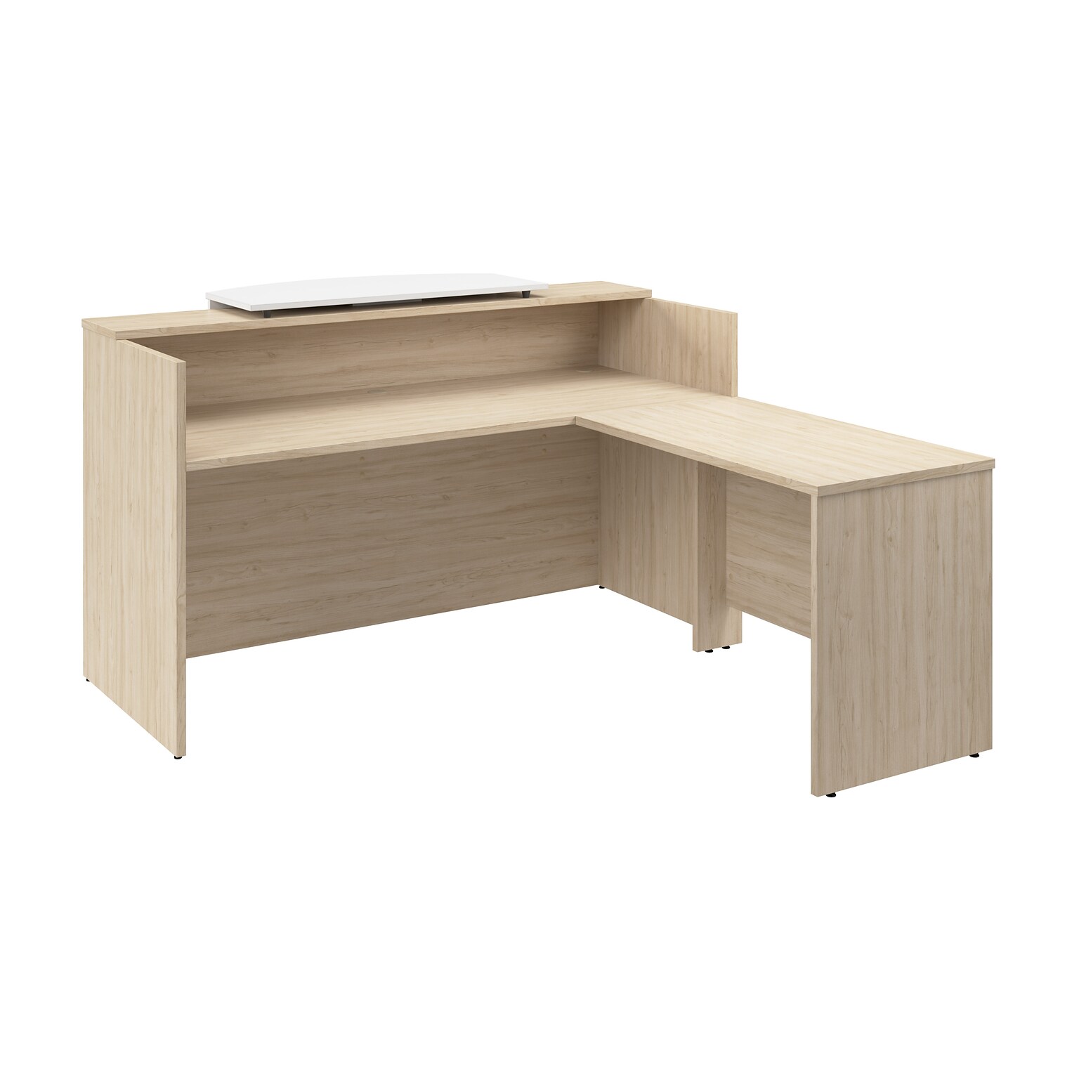 Bush Business Furniture Arrive 72W L Shaped Reception Desk with Counter, Natural Elm (ARV009NE)