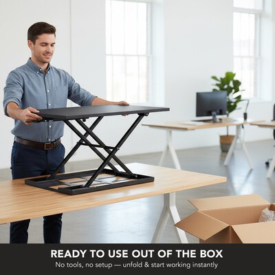 Mount-It! 32"W Rectangular Adjustable Metal Standing Desk Converter, Black (MI-7929BLK)