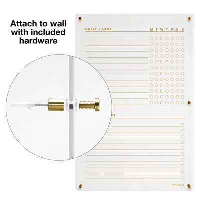Excello Brands Acrylic Dry-Erase Planning Board, 20" x 30", Gold Print (ACRYLBRD-TSK20X30-GLD)