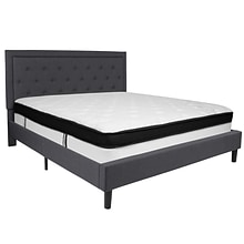 Flash Furniture Roxbury Tufted Upholstered Platform Bed in Dark Gray Fabric with Memory Foam Mattres