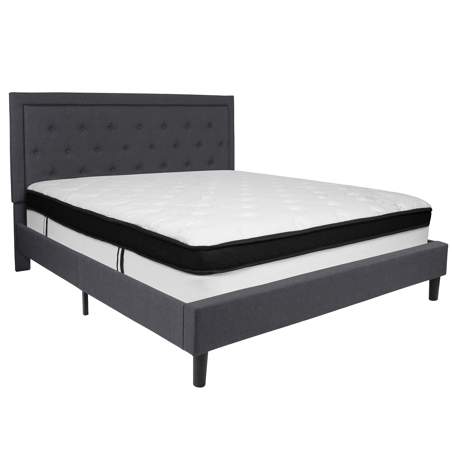 Flash Furniture Roxbury Tufted Upholstered Platform Bed in Dark Gray Fabric with Memory Foam Mattress, King (SLBMF32)