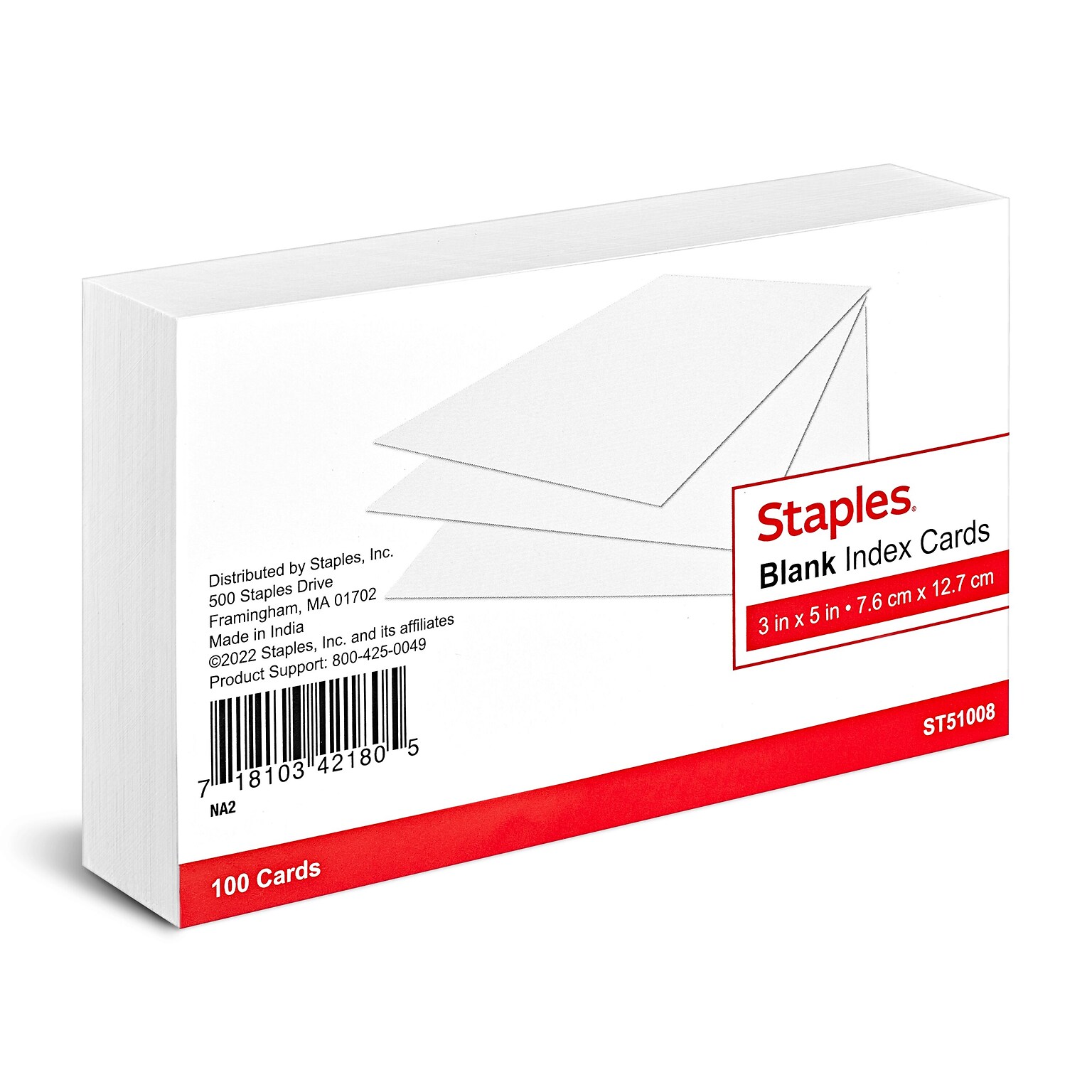 Staples 3 x 5 Index Cards, Blank, White, 100/Pack (TR51008)