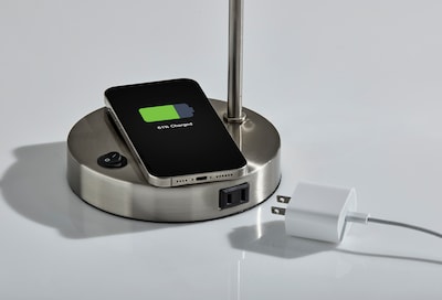 Adesso Emery SuperCharger Incandescent Desk Lamp, 19"H, with USB Port, Brushed Steel (2624-22)