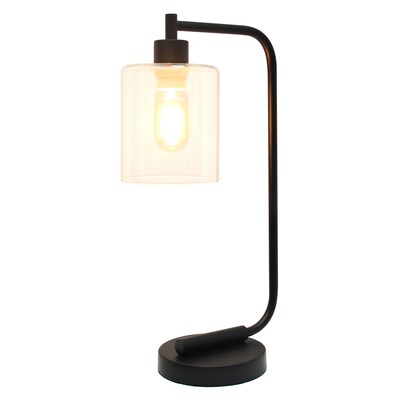 Simple Designs Bronson Antique Industrial Lantern LED Desk Lamp, 18.80, with Glass Shade, Black (2637380)