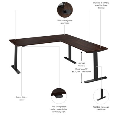 Bush Business Furniture Move 60 Series 72"W L Shaped Adjustable Standing Desk, Black Walnut (M6SL7278BWBK)