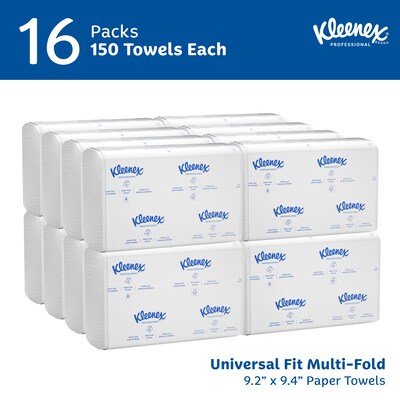 Kleenex Multifold Paper Towels, 1-ply, White, 150 Sheets/Pack, 16 Packs/Carton (01890)