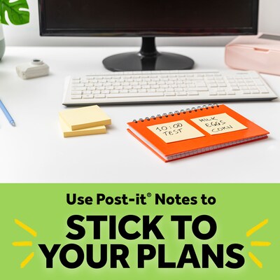 Post-it Greener Recycled Notes, 3" x 5", Canary Collection, 100 Sheet/Pad, 12 Pads/Pack (655RPYW)