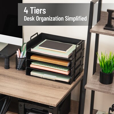 Mind Reader 4-Compartment Stackable Plastic Desk Tray, Black (DANSTACK4-BLK)