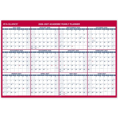 2026-2027 AT-A-GLANCE 48" x 32" Academic Yearly Wet-Erase Wall Calendar, Reversible, White/Red (PM36AP-28-27)
