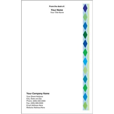 Custom Printed Medical Arts Press® Full-Color Memo Pads; Patterned Design, Blue and Green Argyle