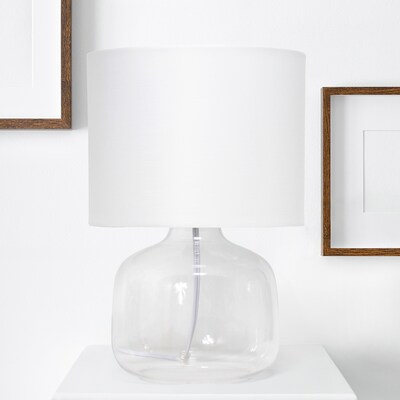 Creekwood Home Round Modern Glass 13.75" LED Table Lamp, Clear/White (CWT-1015-CW)
