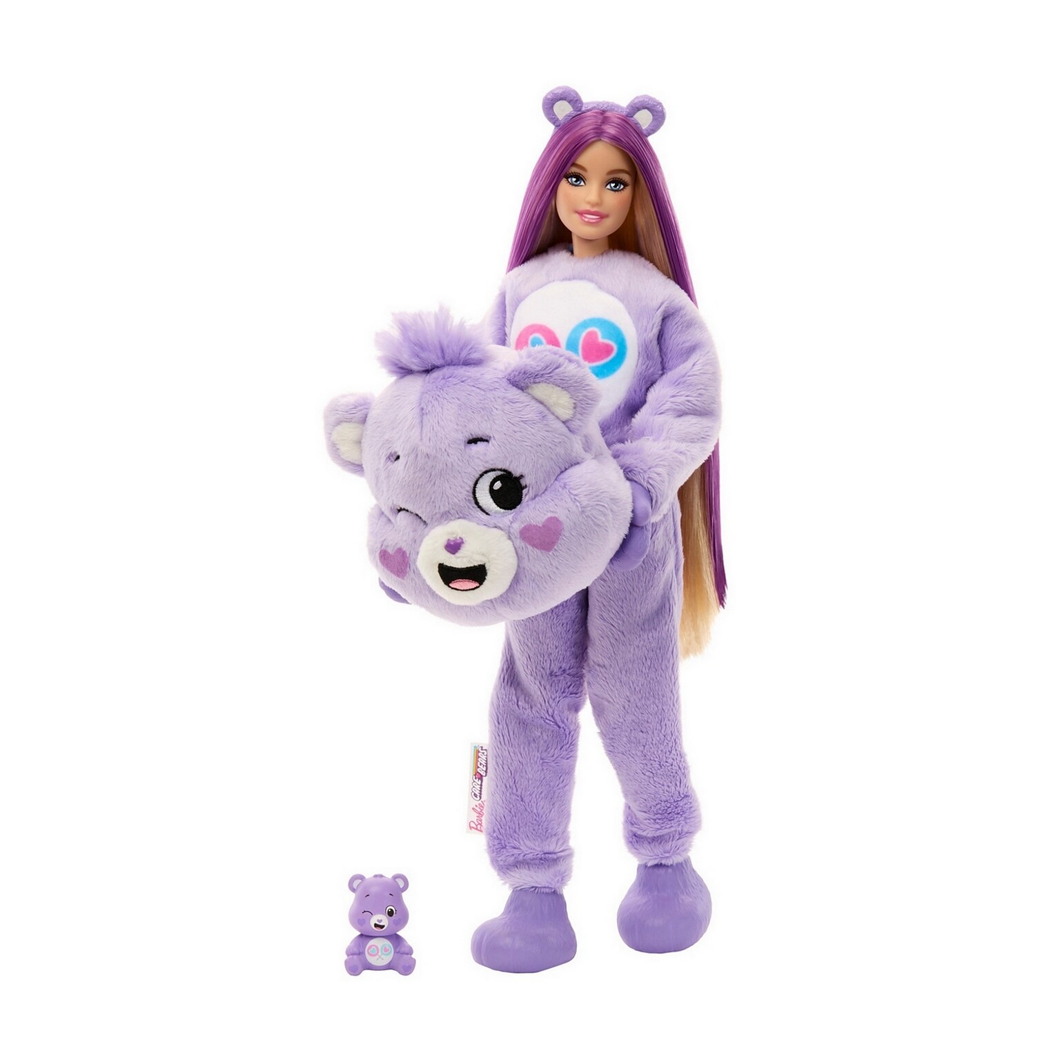 Mattel Barbie Cutie Reveal Care Bears Series Doll, Share Bear Plush Costume, Purple (JCN94)