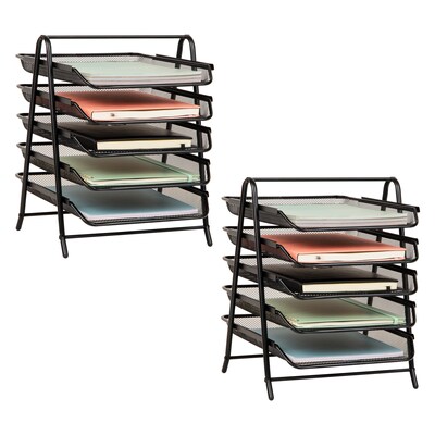 Mind Reader Metal 5-Tier Stackable Paper Desk Tray Organizer, Black, 2/Pack (5TPAP2PK-BLK)