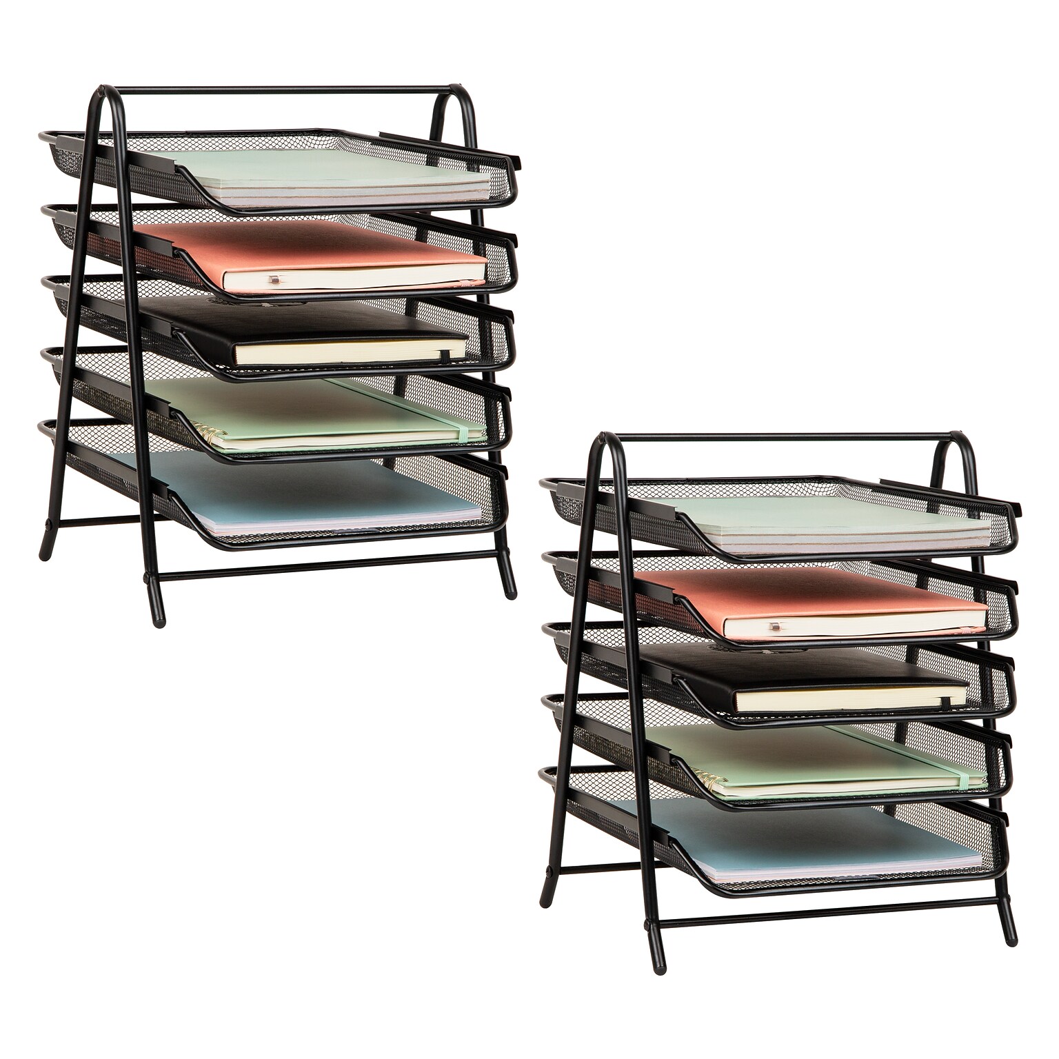 Mind Reader Metal 5-Tier Stackable Paper Desk Tray Organizer, Black, 2/Pack (5TPAP2PK-BLK)