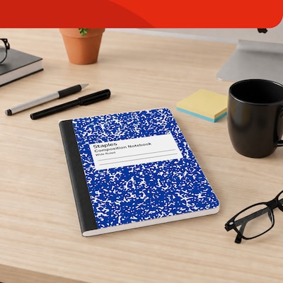 STAPLES Composition Notebook, 9.75” x 7.5”, Wide Ruled, 100 Sheets, Blue