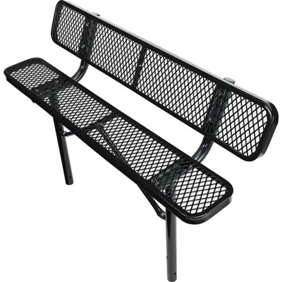 Global Industrial 6' Outdoor Steel Bench w/ Backrest, Expanded Metal, In Ground Mount, Black (277154IBK)