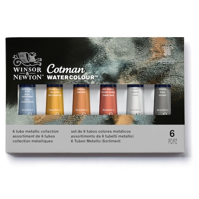 Winsor and Newton Cotman Watercolor Metallic Paint Tubes, Assorted Colors, 8 mL, 6/Pack (WNX0390703)