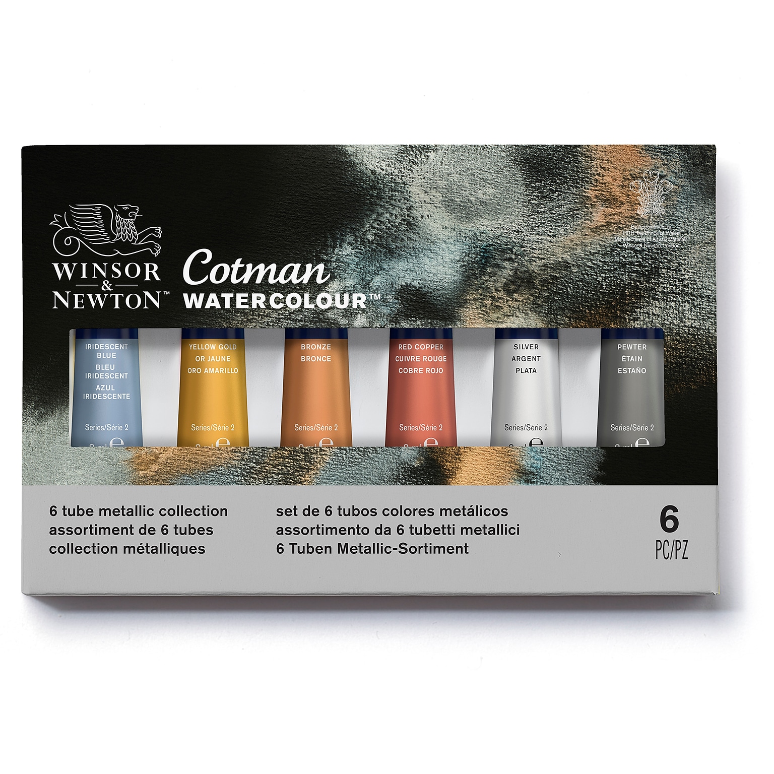 Winsor and Newton Cotman Watercolor Metallic Paint Tubes, Assorted Colors, 8 mL, 6/Pack (WNX0390703)