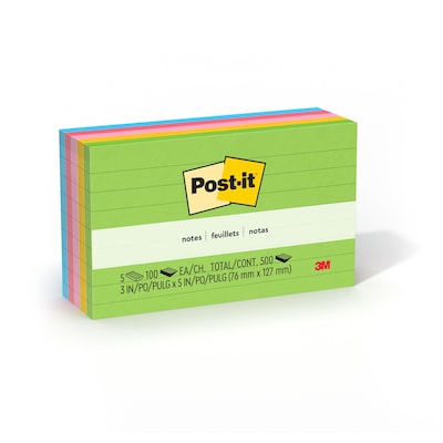 Post-it Notes, 3 x 5, Floral Fantasy Collection, Lined, 100 Sheet/Pad, 5 Pads/Pack (635-5AU)