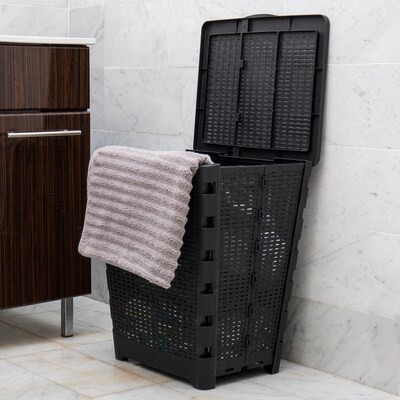 Mind Reader Foldable Plastic Laundry Hamper with Lid, Black (FOLHAMP61-BLK)