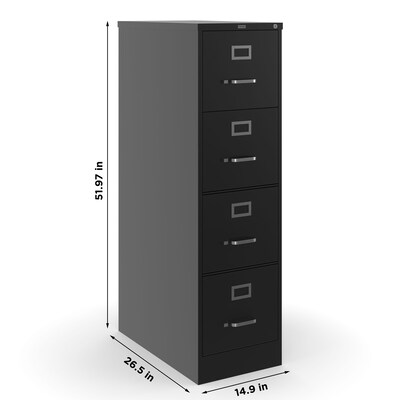 Quill Brand® 4 File Drawers Vertical File Cabinet, Locking, Black, Letter, 26.5"D (13444D)
