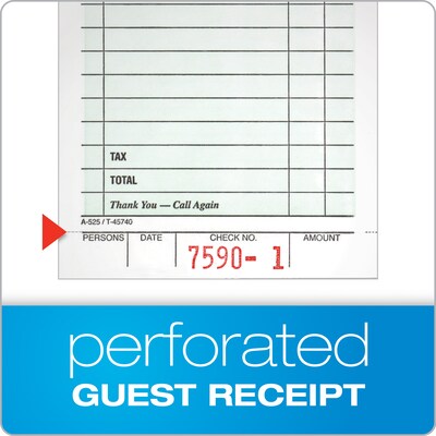 TOPS™ Perforated Guest Check Pad, 1-Part, 50 Sheets/Pad (525SW)