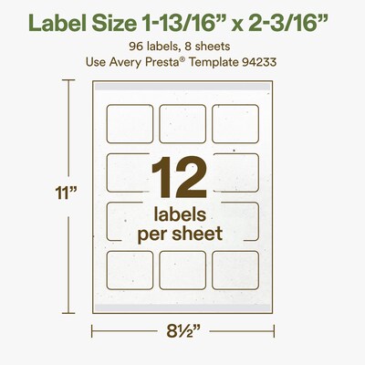 Avery Hemp Rectangle Laser/Inkjet Multipurpose Labels, 1-13/16" x 2-3/16", Off-White (96/Pack)