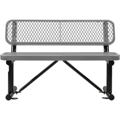 Global Industrial 4' Outdoor Steel Bench w/ Backrest, Expanded Metal, Gray (695743GY)