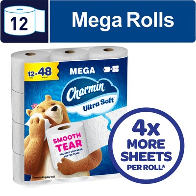 Charmin Ultra Soft Mega Toilet Paper, 2-ply, White, 208 Sheets/Roll, 12 Rolls/Case (88135)