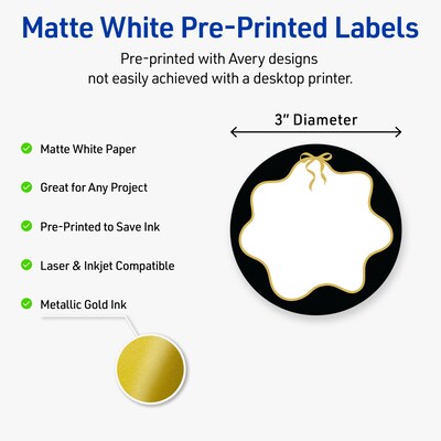 Avery Round Laser/Inkjet Multipurpose Labels, 3 Dia., White, 60/Pack (19479370864)