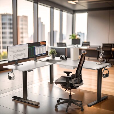 Mount-It! XL 75W Electric Corner Adjustable Standing Desk, White/Black (MI-15026)