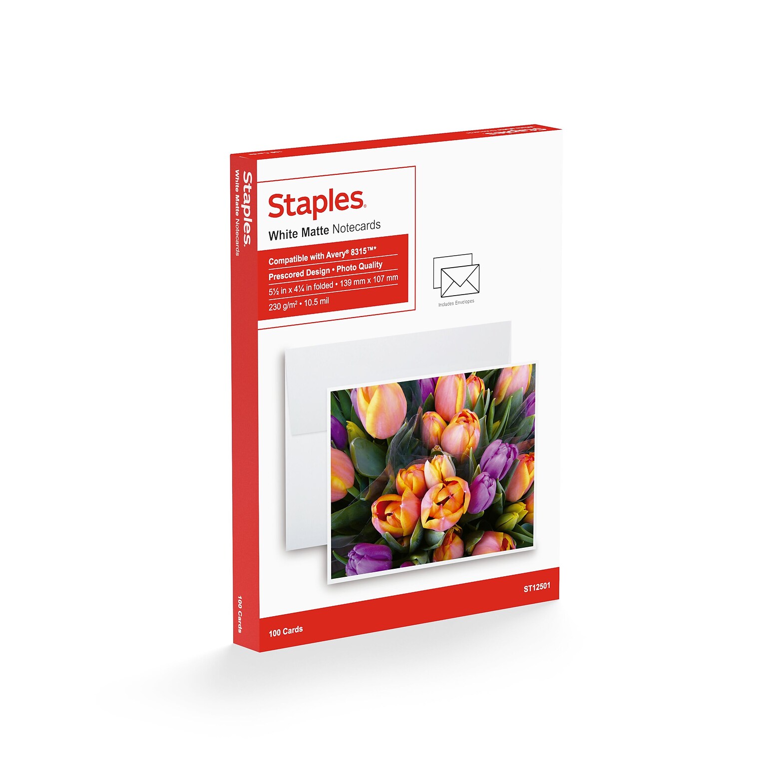 Staples Matte Notecards, 5.5W x 4.25L, White, 100/Box (12501)