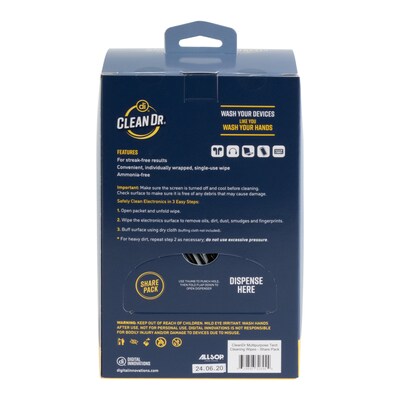 Digital Innovations CleanDr Multi Purpose Individually Packaged Tech Cleaning Wipes, 200 Count (32694)