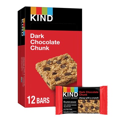KIND Gluten Free Healthy Grains Dark Chocolate Chunk Nutrition Bars, 1.2 oz., 12/Box (PHW18082)