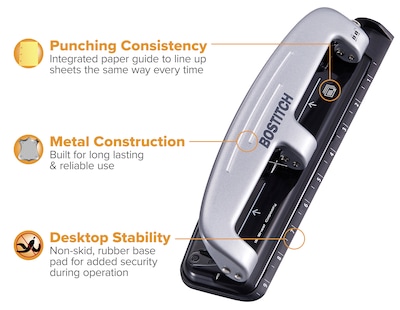 Bostitch EZ Squeeze 3-Hole Punch, 12 Sheet Capacity, Silver/Black (ACI2101)