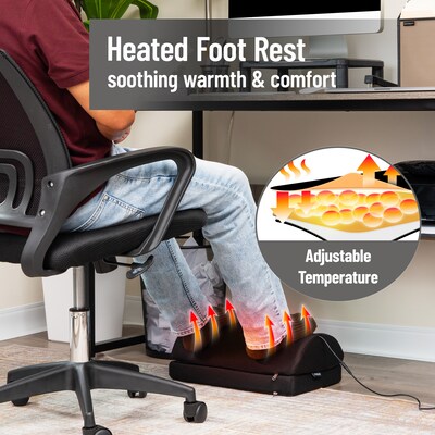Mind Reader Heated Memory Foam Footrest with 4 Heat Settings, Timer & Auto Shut-Off, Adjustable Height, Black (HEATFOOT-BLK)