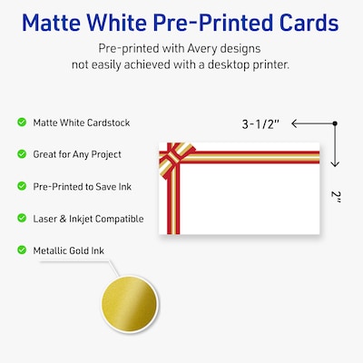 Avery Gold-Red Gift Bow Matte Blank Card, White, 80/Pack (S00-FFP)