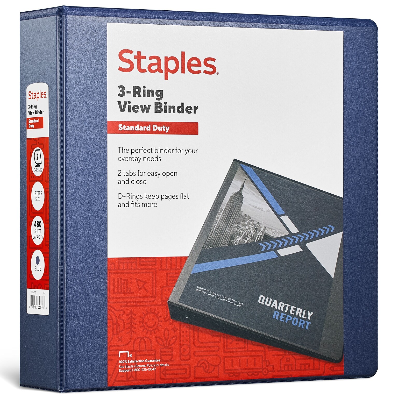 Staples® Standard 2 3 Ring View Binder with D-Rings, Blue (26445-CC)