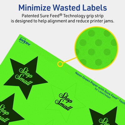 Avery Burst Multipurpose Labels, 2-1/4" x 2-3/8", Neon Green, 240/Pack (94611)