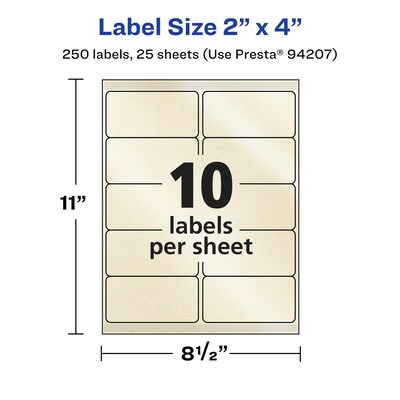 Avery Pearlized Ivory Rectangle Multipurpose Labels, 2" x 4", Ivory, 250/Pack (94207)