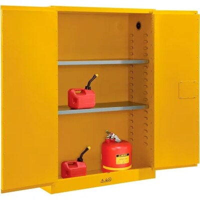 Global Industrial Flammable Cabinet, 45 Gallon Capacity, 43W x 18D x 65H, Yellow (298541)