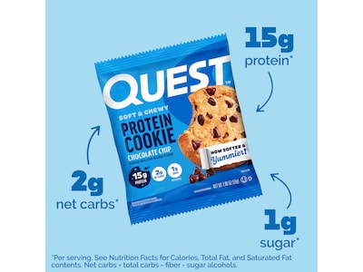 Quest Gluten Free Chocolate Chip Protein Cookies, 2.08 oz., 12/Box (QPCC12M6)