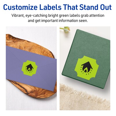 Avery Decorative Edge Multipurpose Labels, 1-5/8" x 1-5/8", Bright Green, 1600/Box (94110)