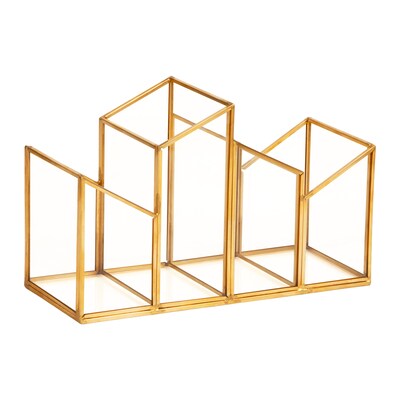 Mind Reader 4-Compartment Glass Pen Holder, Gold (MENO-GLD)