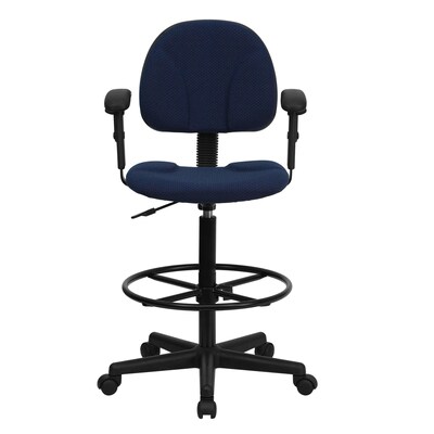 Flash Furniture Ergonomic Fabric Drafting Stool, Adjustable Arms, Navy Blue (BT659NVYARMS)