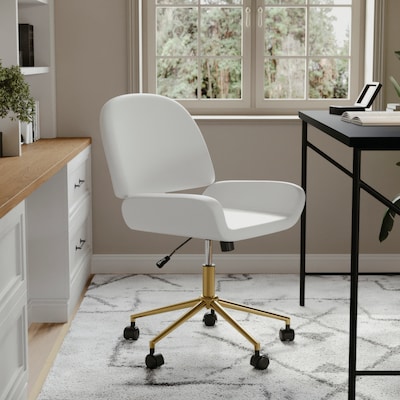 Martha Stewart Tyla Armless Faux Leather Swivel Executive Chair, White/Polished Brass (CH2209215WHGLD)