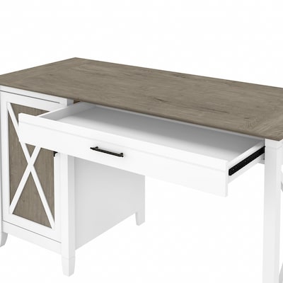 Bush Furniture Key West 54"W Computer Desk with Storage and 2-Drawer Lateral File Cabinet, Shiplap Gray/Pure White (KWS008G2W)