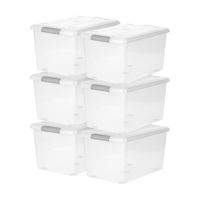 Iris Store & Slide 61 Quart Storage Bin with Lid, Plastic, Clear, 6/Carton (270017)