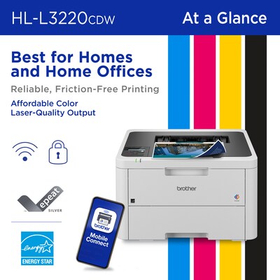 Brother Wireless Compact Digital Color Printer HL-L3220CDW, Refresh Subscription Eligible